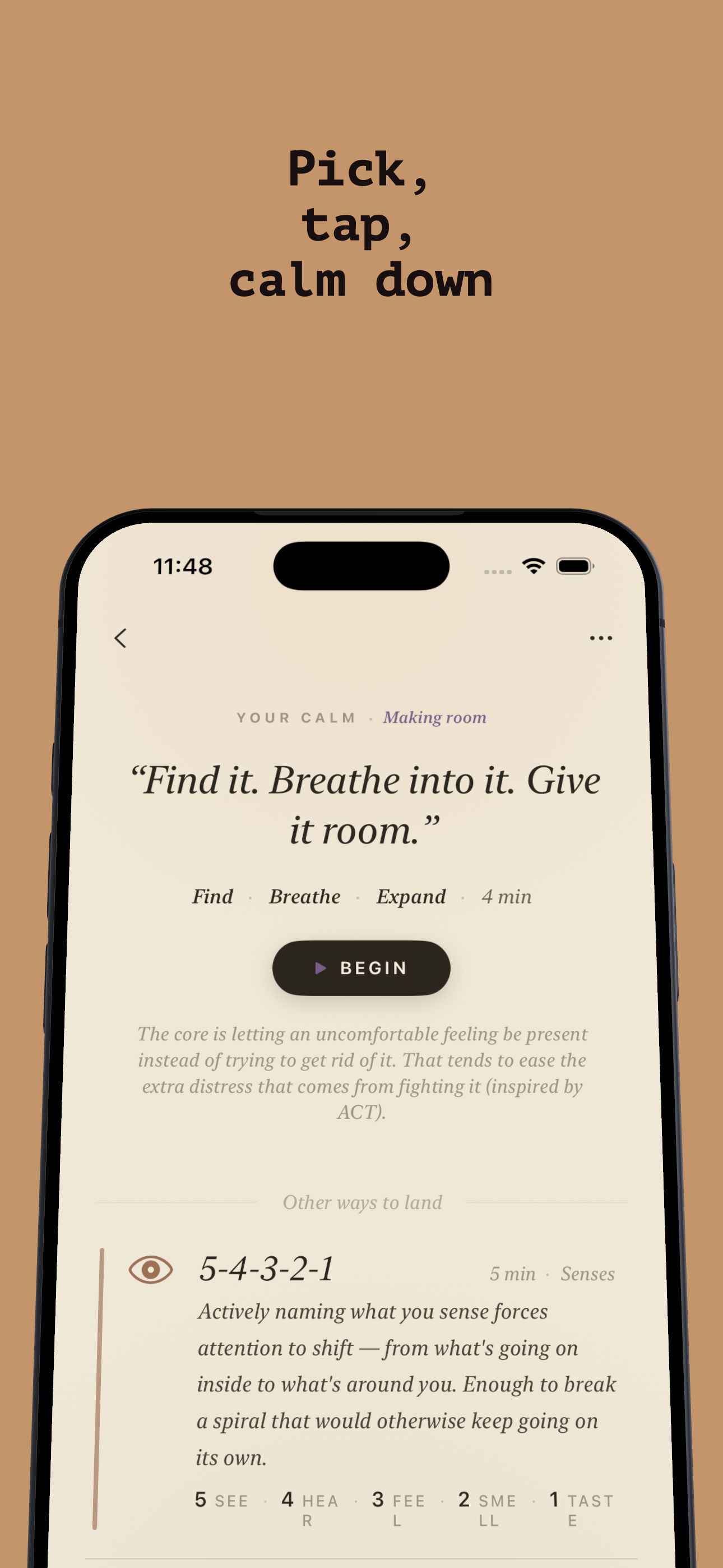 Calm library — tools drawn from therapy research